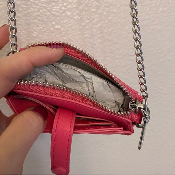 Steve Madden hot pink faux leather purse chain crossbody mini wallet NEW 4x5 - Picture 10 of 11